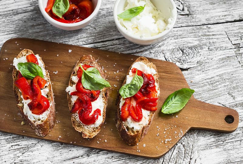Roasted Red Pepper And Feta Crostini