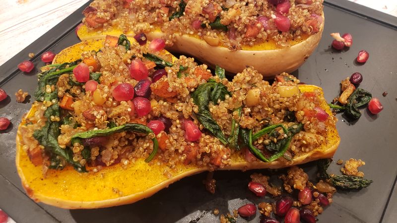 Stuffed Butternut Squash With Quinoa and Spinach