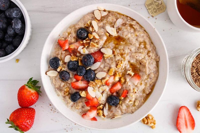 Porridge Topped With Fresh Fruit And Flaxseed