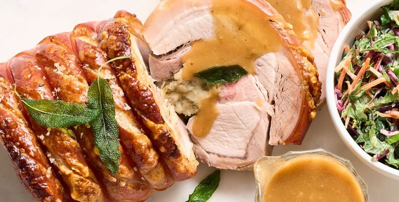 Roast Pork Loin With Crackling And Apple Cider Gravy