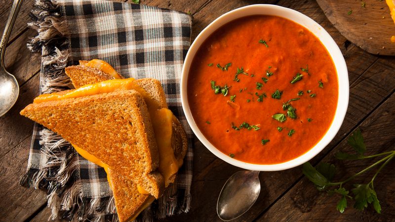 Tomato Soup With Toasted Cheese Sandwiches