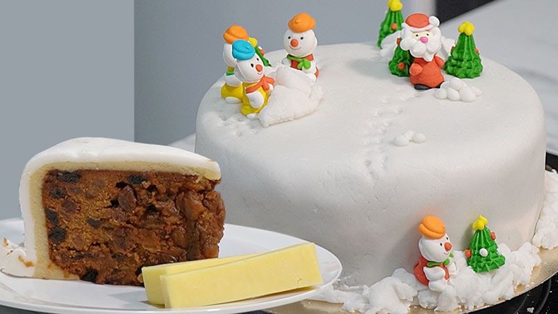 Christmas Cake With Marzipan And Royal Icing