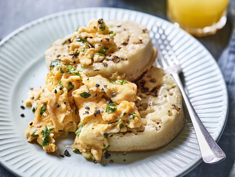 Scrambled Eggs On Buttered Crumpets
