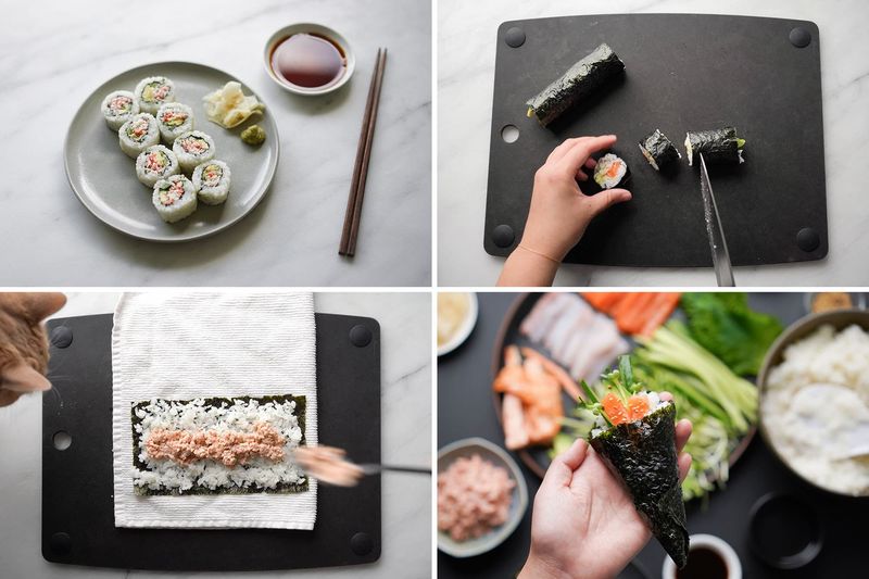 Using A Wet Cloth To Roll Perfect Sushi