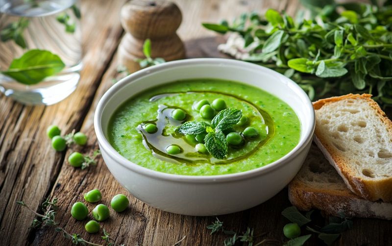 Pea And Mint Soup With Crusty Bread