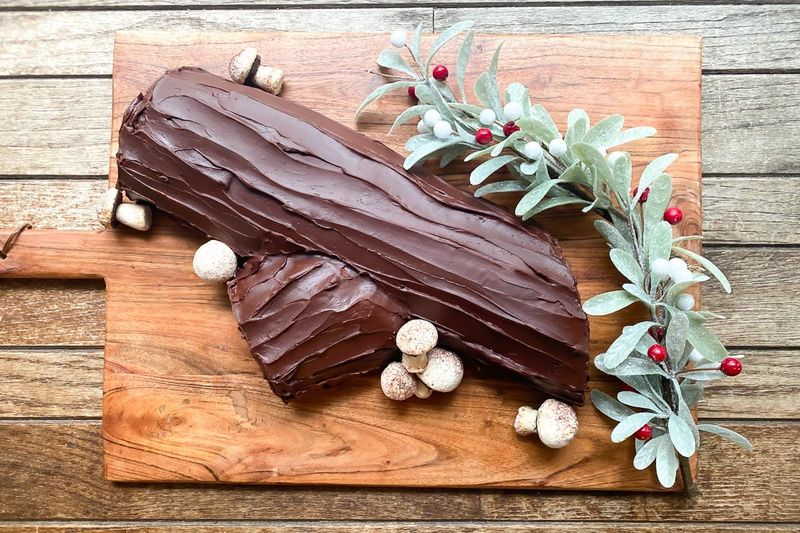 Vegan Yule Log With Chocolate Ganache And Raspberry Filling