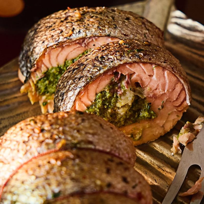 No.1 Stuffed Scottish Salmon with Prawns & Salsa Verde