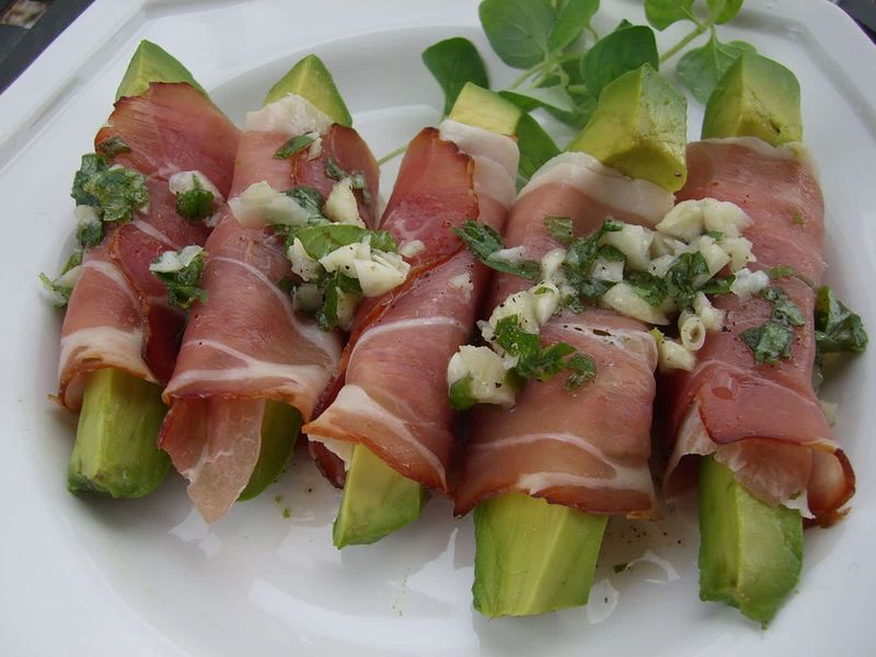 Avocado Slices Wrapped In Parma Ham