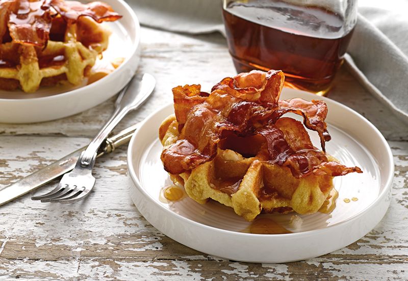 Maple-Glazed Bacon And Waffles