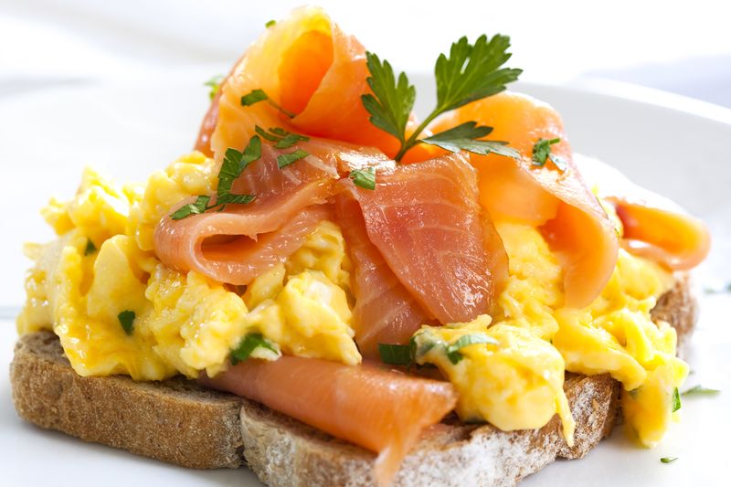 Smoked Salmon And Scrambled Eggs On Toast