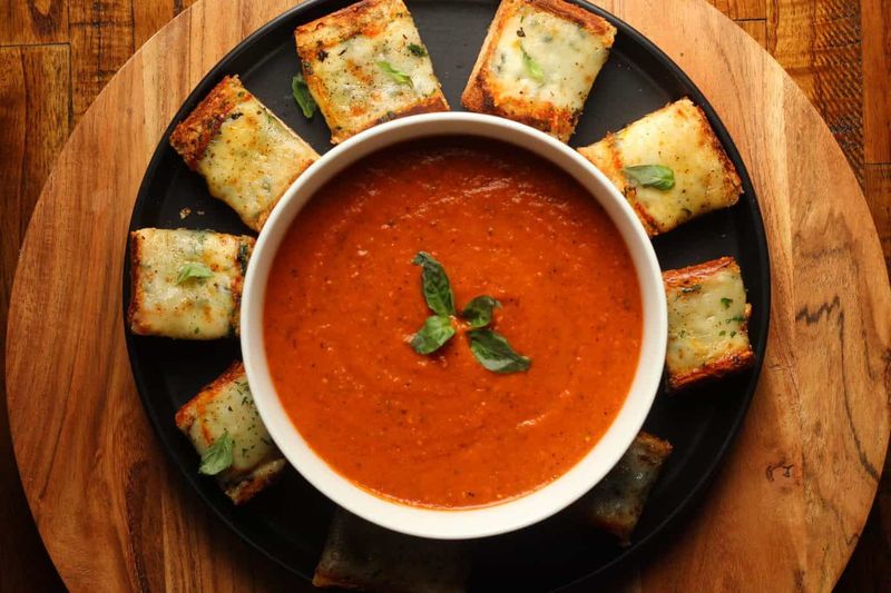 Tomato And Basil Soup With Toasted Ciabatta