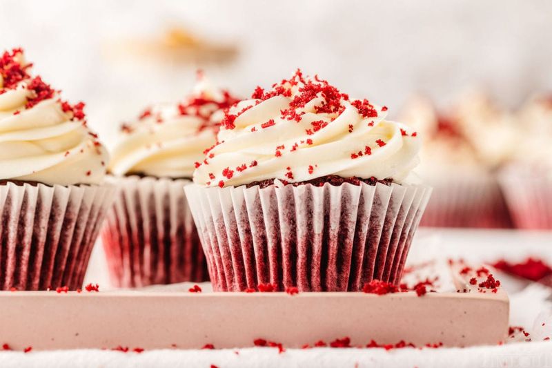 Red Velvet Cupcakes With White Chocolate Topping