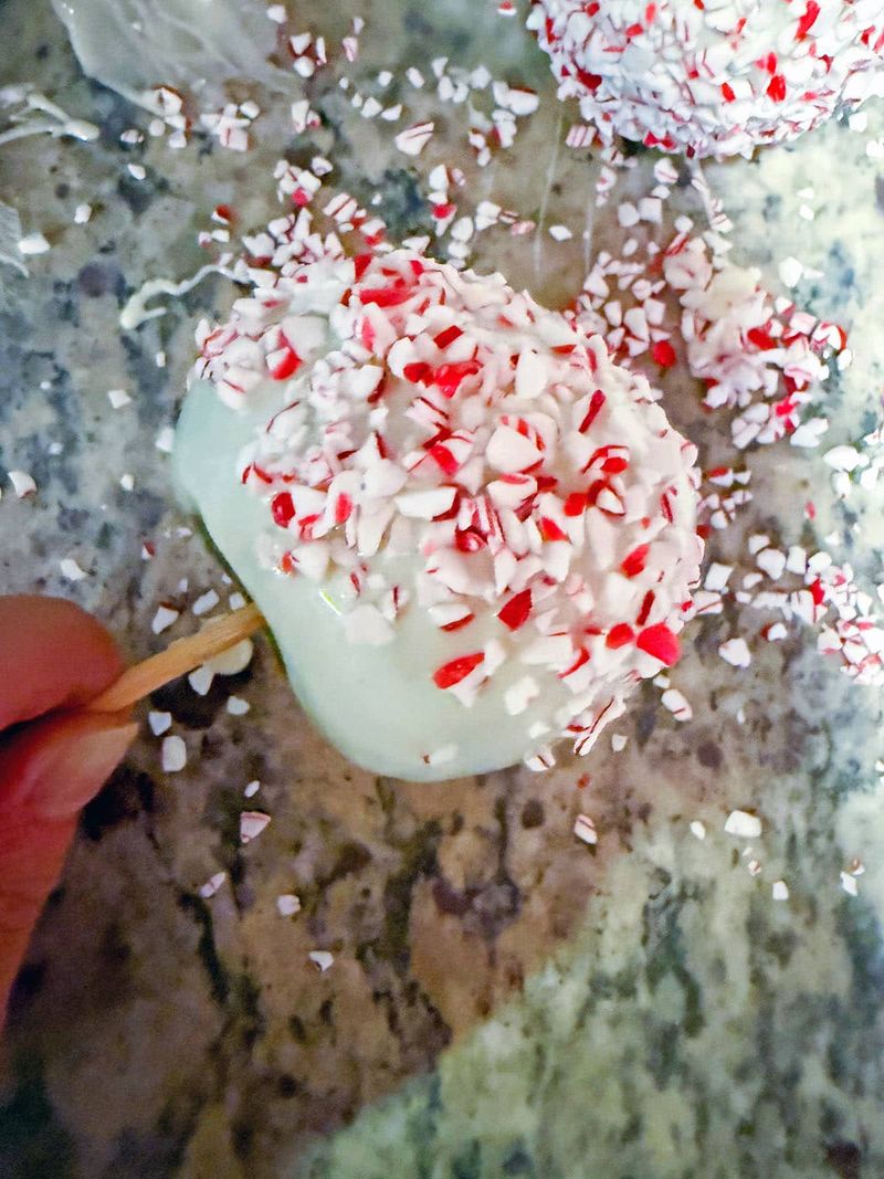White Chocolate And Crushed Peppermint Candy Apples