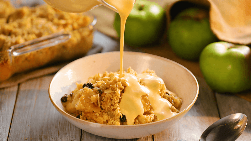 Warm Apple Crumble With Custard