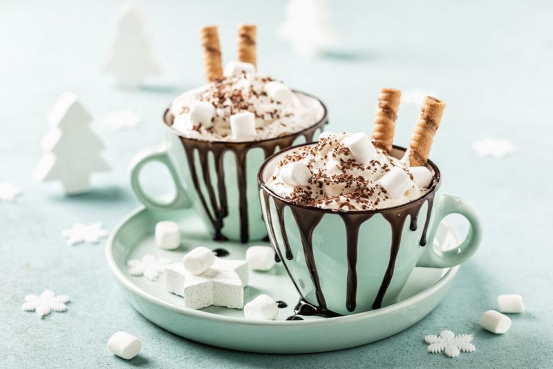 Hot Chocolate With Whipped Cream And Marshmallows
