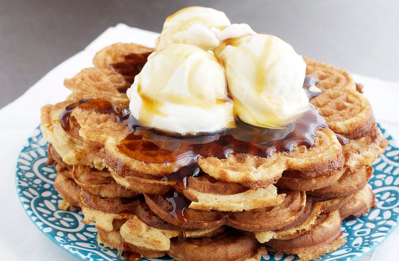 Waffles With Ice Cream And Maple Syrup