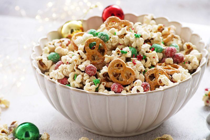 Festive Popcorn Mix With Pretzels And Cranberries