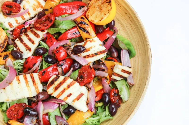 Greek Salad With Grilled Halloumi