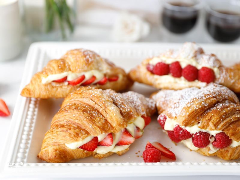 Festive Breakfast Croissants With Jam And Cream