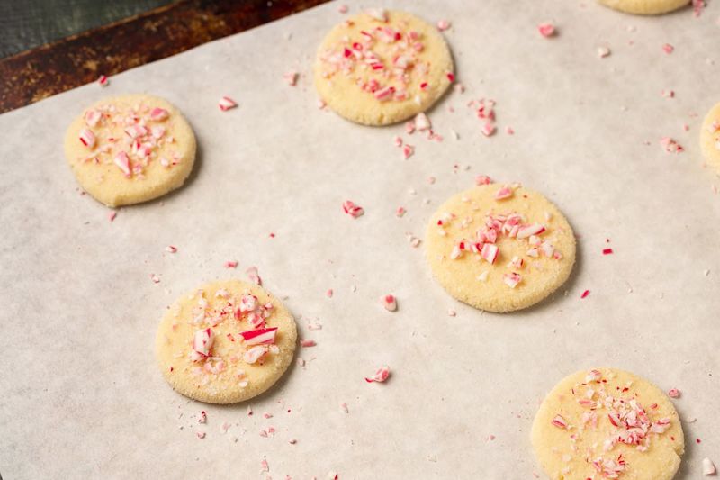 Sprinkle Crushed Candy Canes Over Biscuits