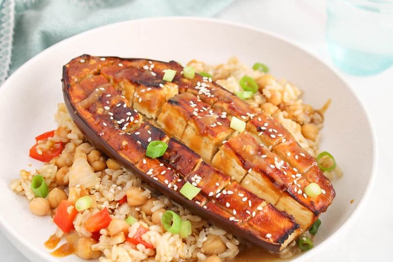 Miso Glazed Aubergine With Rice