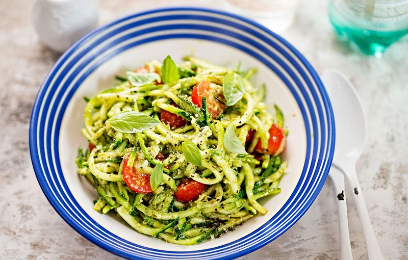 Light Pesto Pasta With Cherry Tomatoes