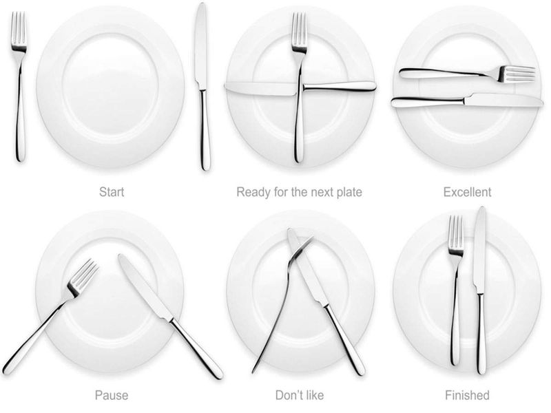 Placing Cutlery Together To Show You've Finished