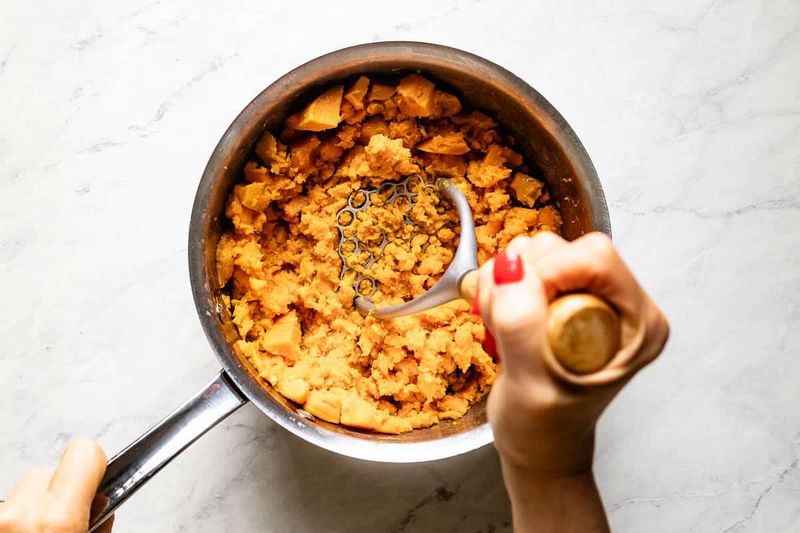 Mashed Sweet Potatoes With Steamed Veggies