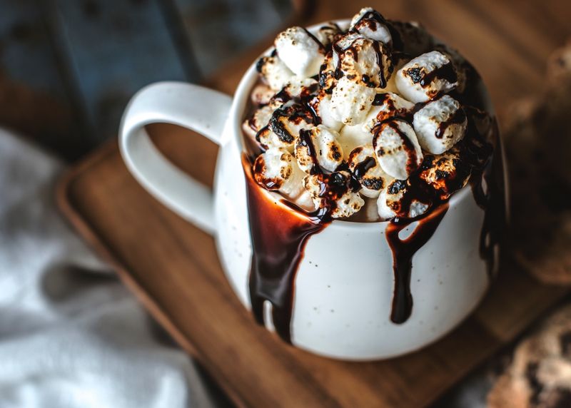 Hot Chocolate With Whipped Cream And Marshmallows
