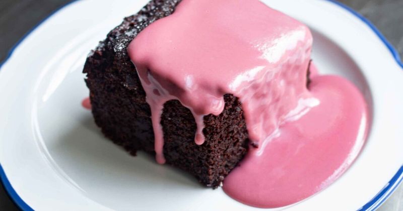 School Dinner Chocolate Sponge With Pink Custard