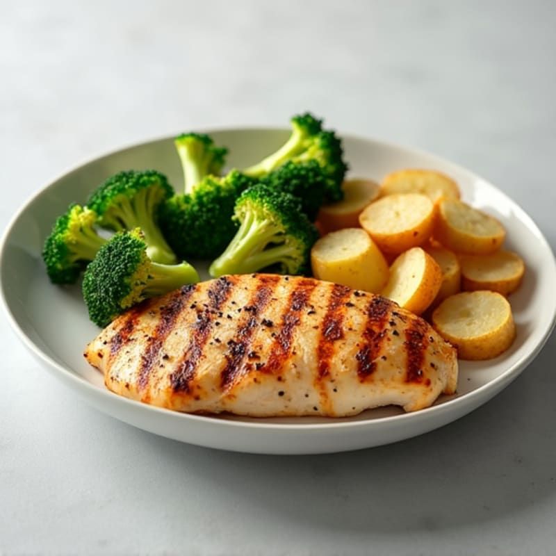 Grilled Chicken Breast With Steamed Broccoli And New Potatoes