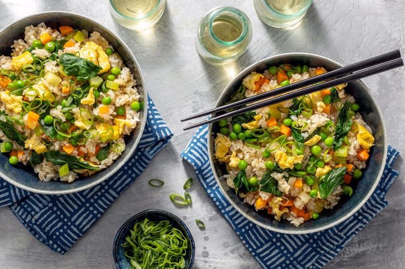 Stir Spinach Or Peas Into Rice Dishes