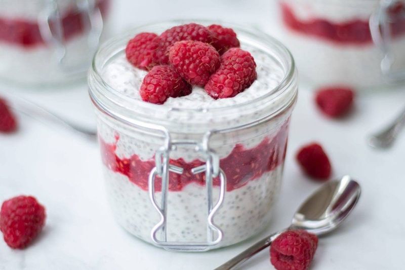 Chia Pudding With Almond Milk And Raspberries