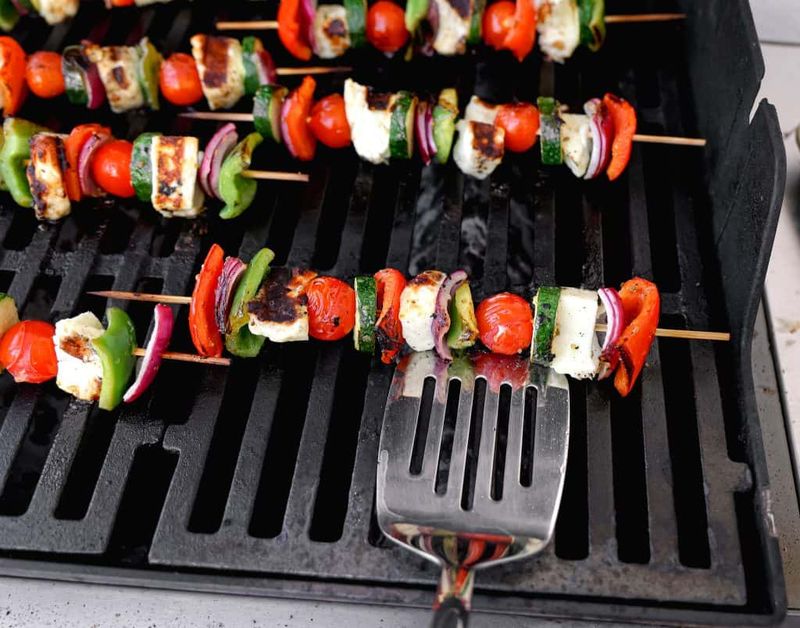 Roasted Vegetable And Halloumi Skewers