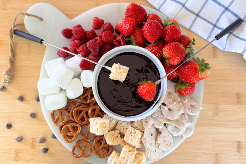 Chocolate Fondue With Strawberries And Marshmallows