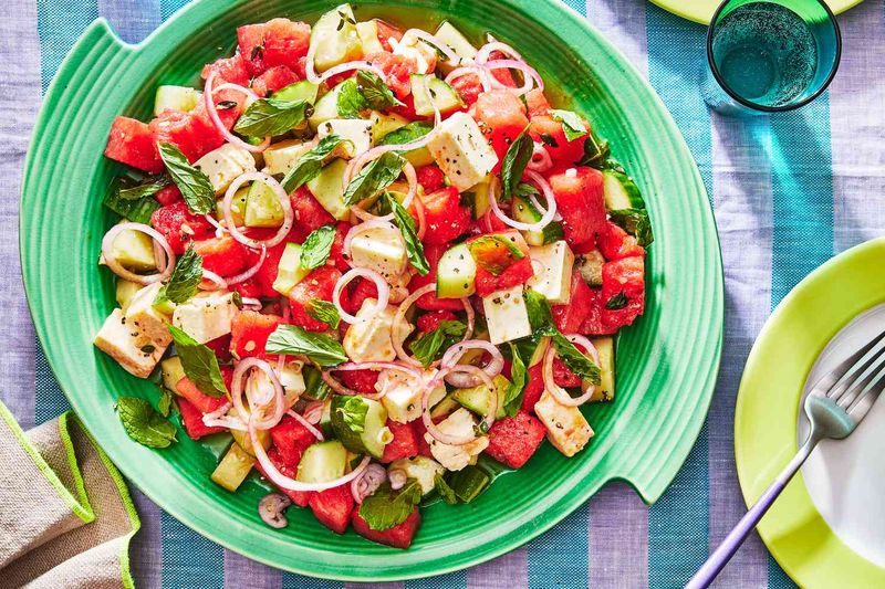 Watermelon, Feta And Cucumber Salad