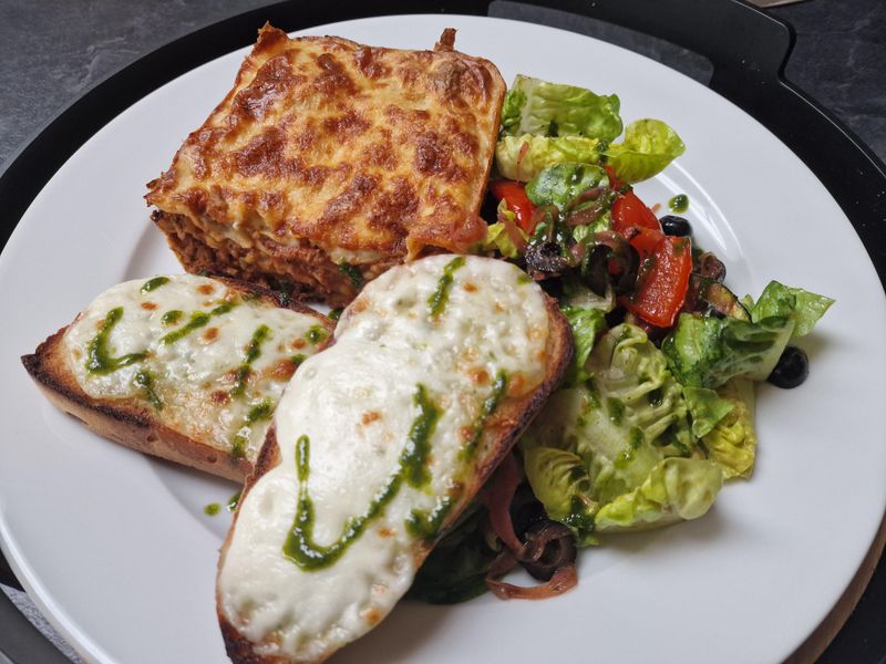 Lasagne With Garlic Bread And Salad
