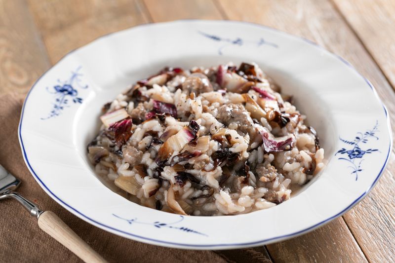 Risotto With Red Radicchio And Italian Sausages