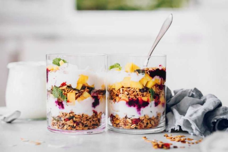 Soy Yoghurt Parfait With Nuts And Berries