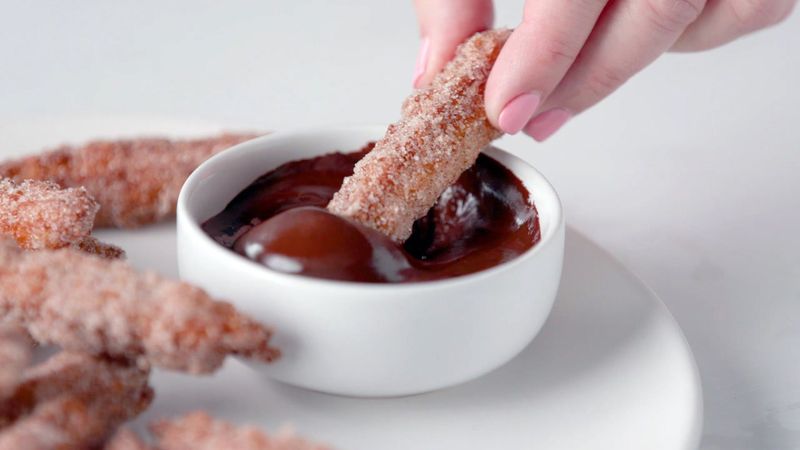 Warm Cinnamon Sugar Churros With Chocolate Dip