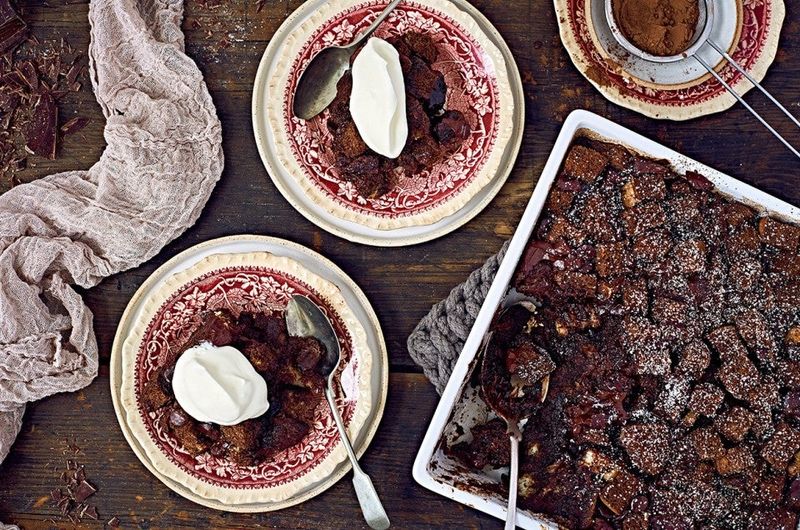 Chocolate Bread And Butter Pudding With Melted Pieces