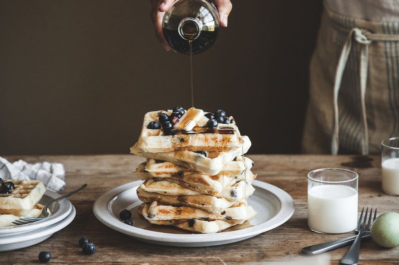 Blueberry Buttermilk Waffles With Maple Butter