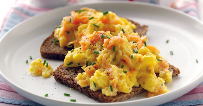 Smoked Salmon And Scrambled Eggs On Rye Toast