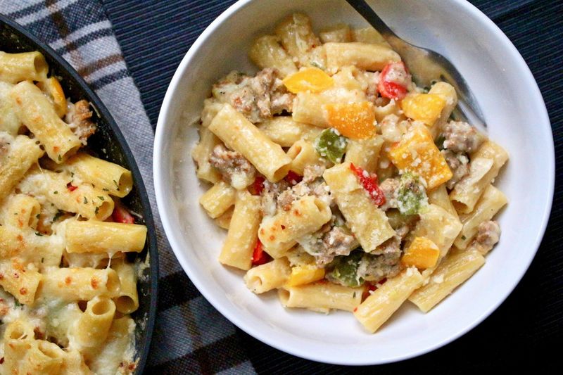 Creamy Pepper And Onion Rigatoni