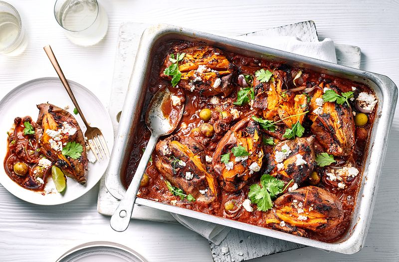 Sweet Potato And Black Bean Traybake With Yoghurt Sauce