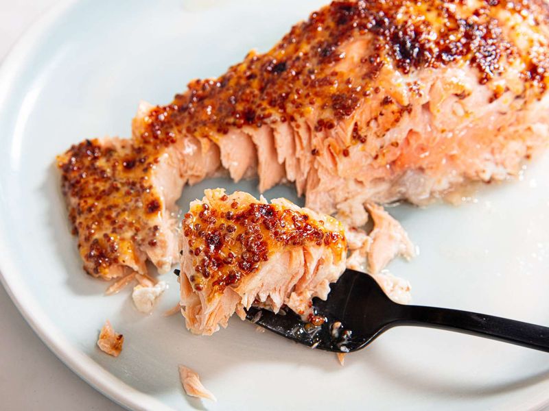 Baked Salmon With Honey And Mustard Glaze