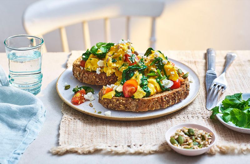Scrambled Eggs On Wholemeal Toast With Spinach