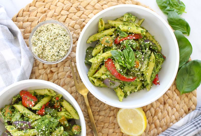 Pasta Salad Cups With Roasted Vegetables And Pesto