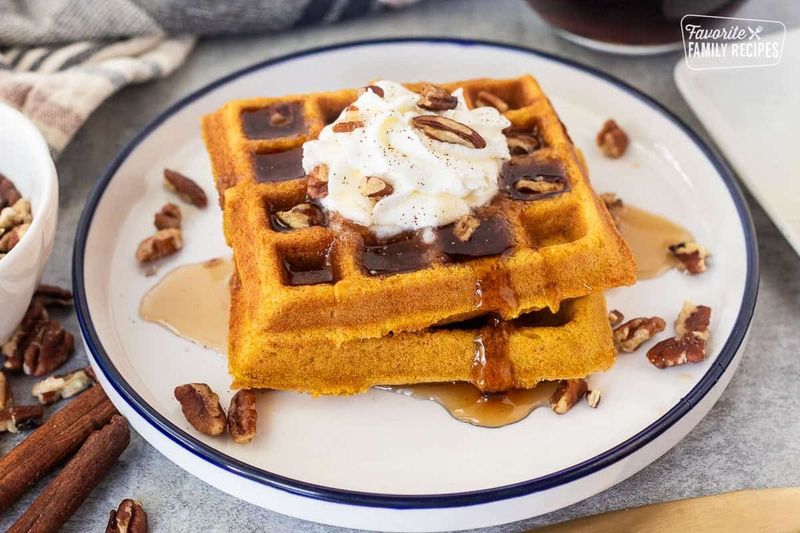 Pumpkin Spice Waffles With Cream Cheese Topping