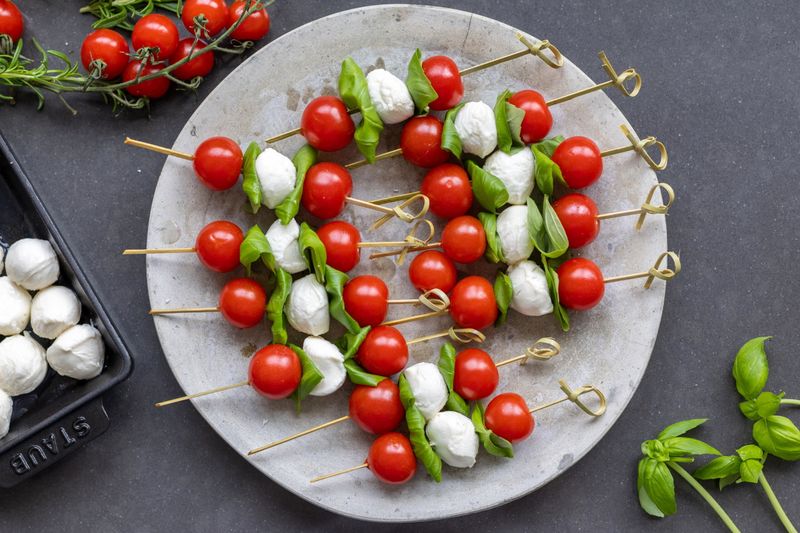 Caprese Skewers With Cherry Tomatoes And Mozzarella